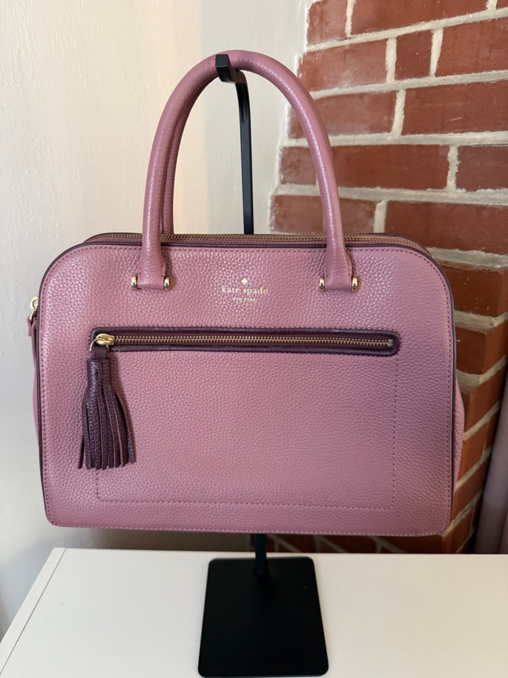 kate spade Pink Pebbled Leather Dome Satchel with Tassel - Picture 2 of 6